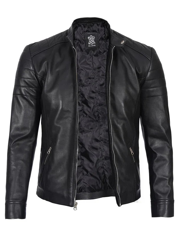 Carrie Men's Black Cafe Racer Leather Jacket