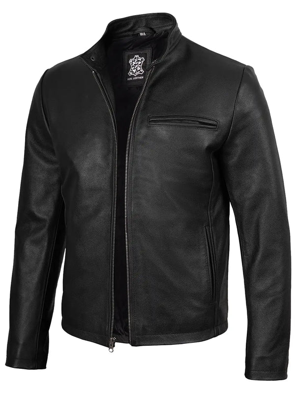 Men's Black Cowhide Leather Cafe Racer Jacket