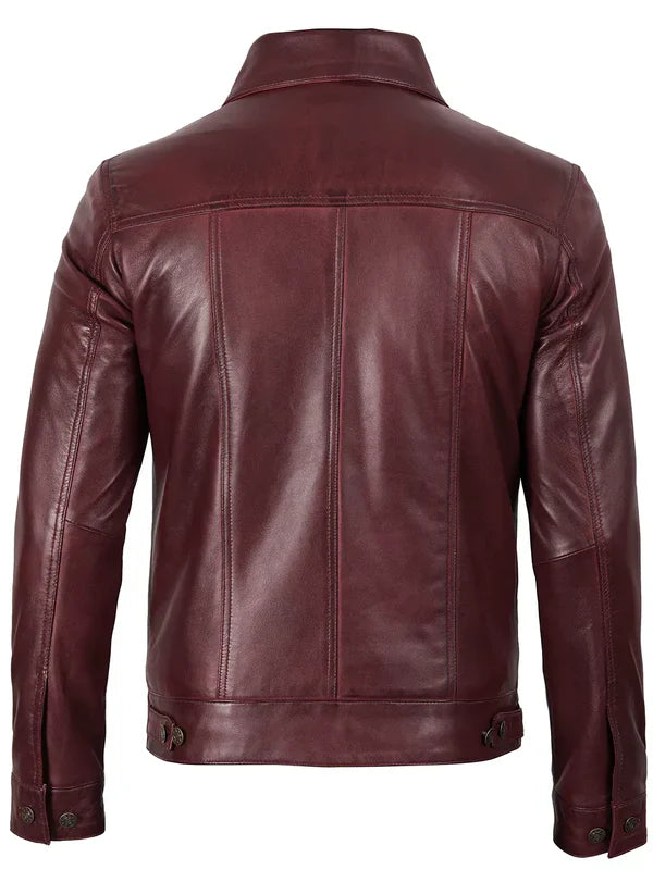 Men’s Burgundy Real Leather Trucker Genuine Leather Jacket