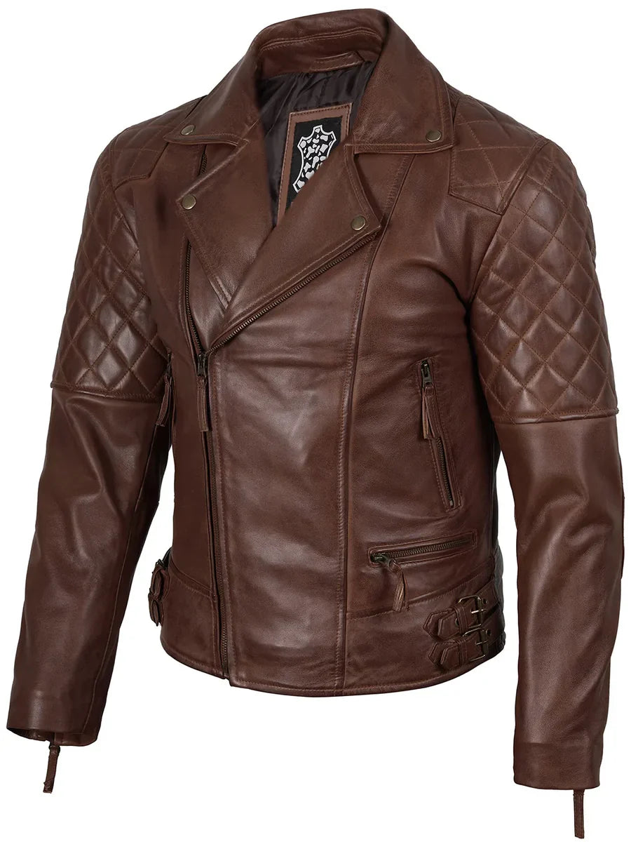 Frisco Mens Dark Brown Leather Biker Style Jacket
