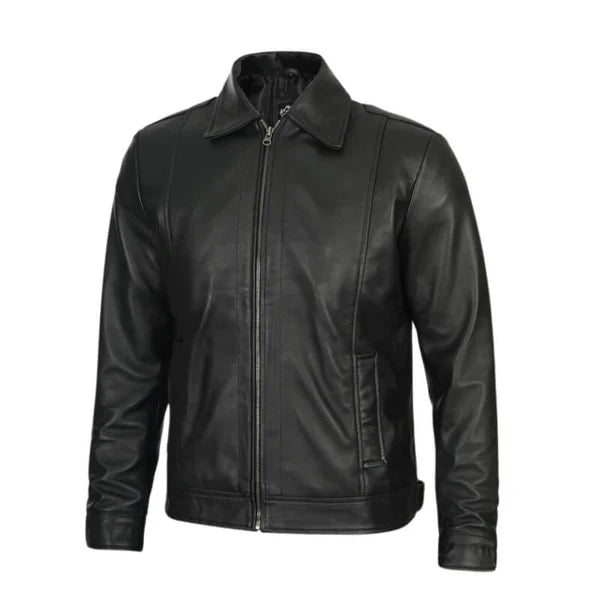 Reeves Men's Vintage Black Harrington Leather Jacket