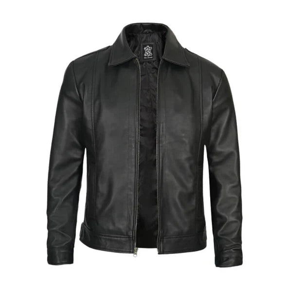 Reeves Men's Vintage Black Harrington Leather Jacket
