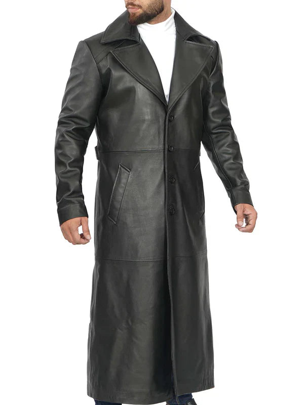 Jackson Men's Black Leather Long Duster Coat