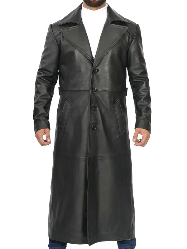 Jackson Men's Black Leather Long Duster Coat