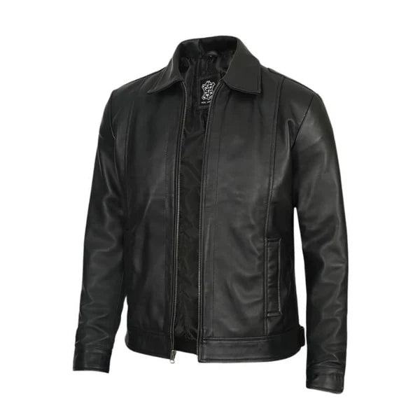 Reeves Men's Vintage Black Harrington Leather Jacket