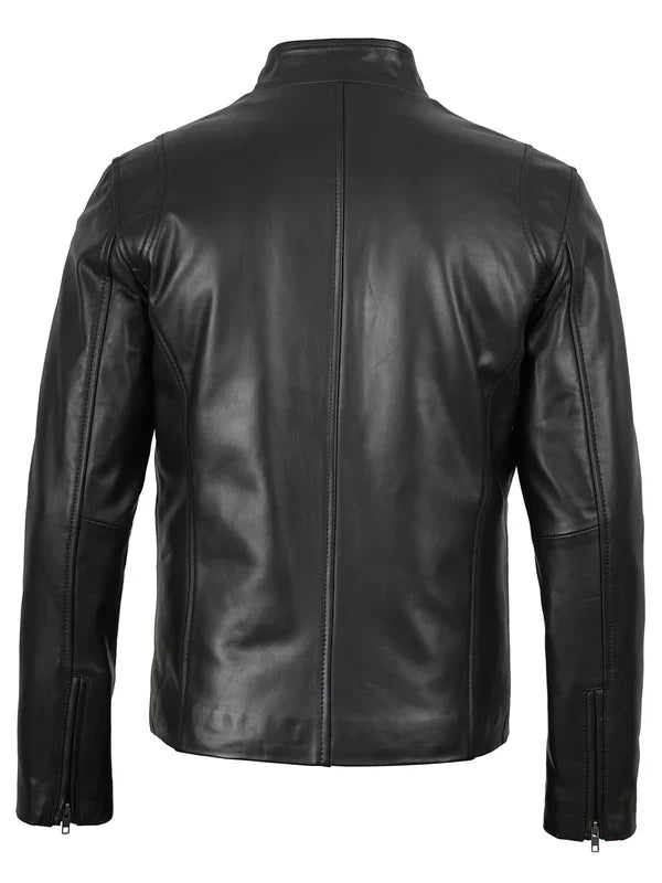 Clinton Men's Black Cafe Racer Leather Jacket