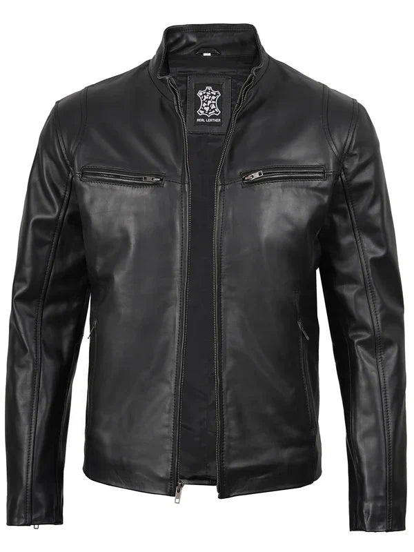 Clinton Men's Black Cafe Racer Leather Jacket