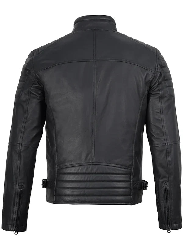 Mens Matte Black Biker Style Real Leather Jacket