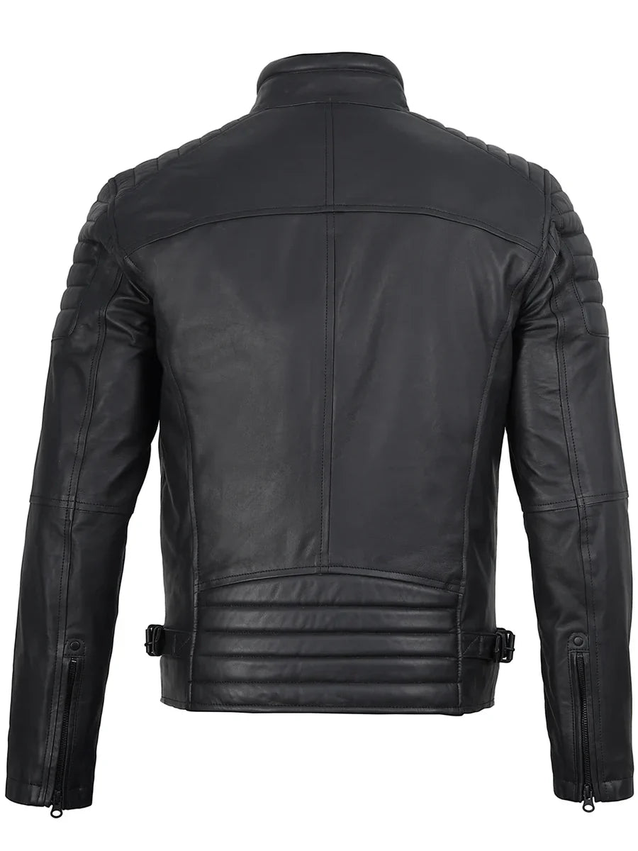 Mens Matte Black Biker Style Real Leather Jacket