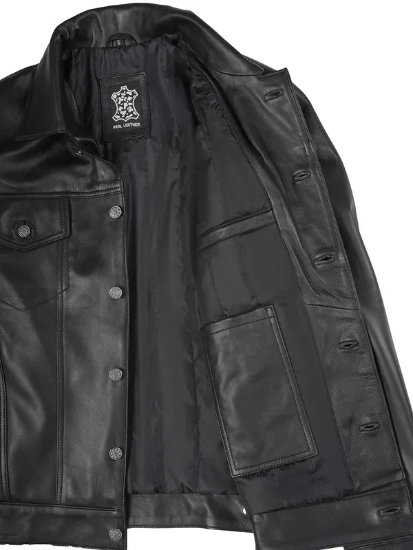 Fernando Men’s Black Leather Trucker Genuine Leather Jacket