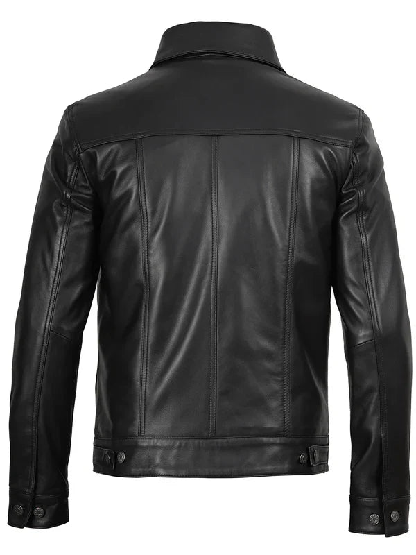 Fernando Men’s Black Leather Trucker Genuine Leather Jacket