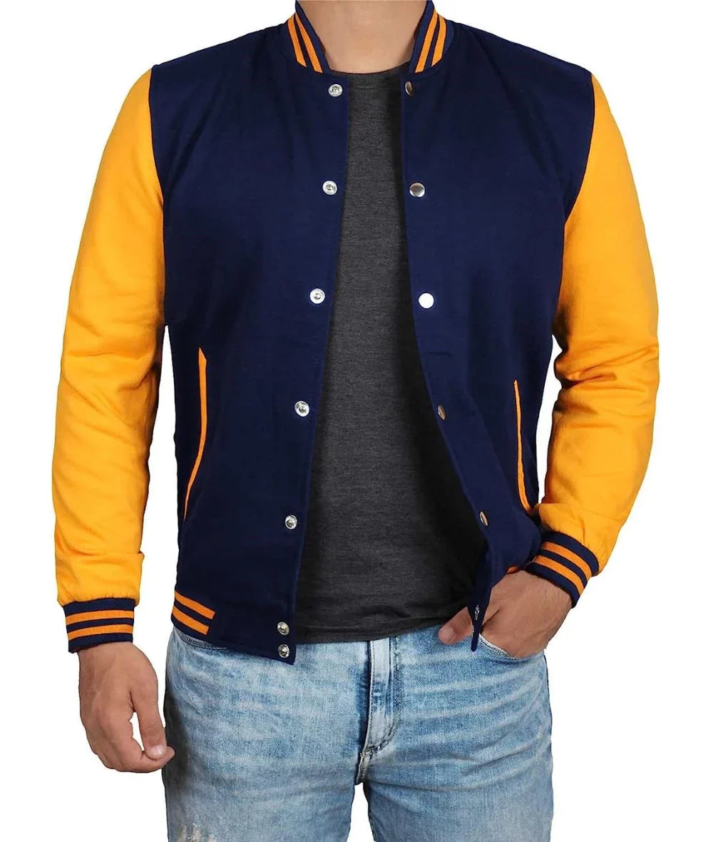 Men’s Blue and Yellow Varsity Jacket – Baseball Style