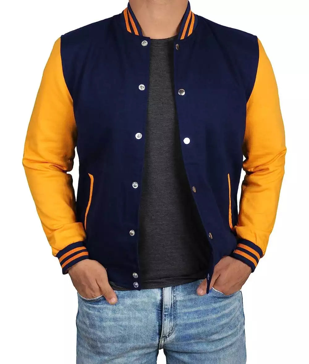 Men’s Blue and Yellow Varsity Jacket – Baseball Style