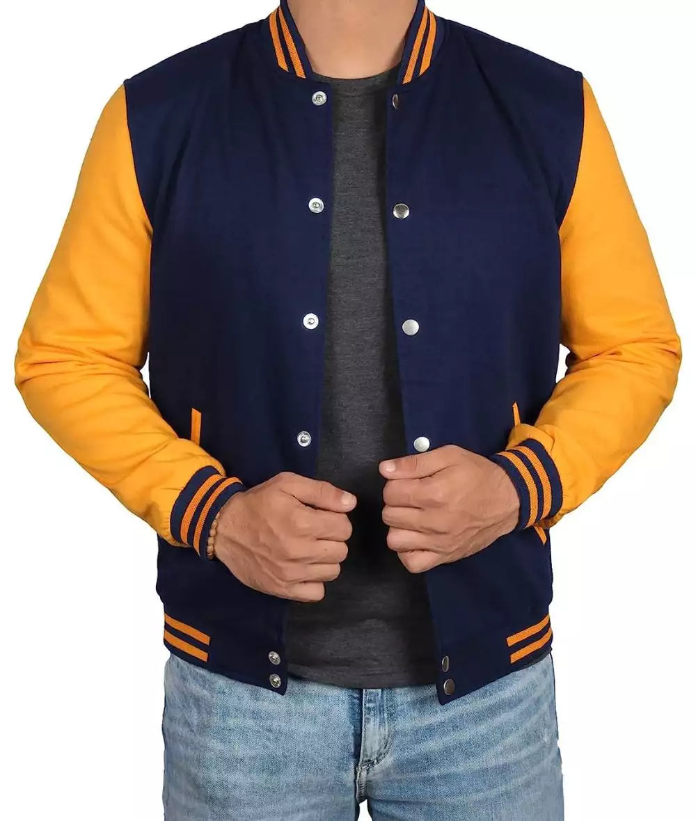 Men’s Blue and Yellow Varsity Jacket – Baseball Style