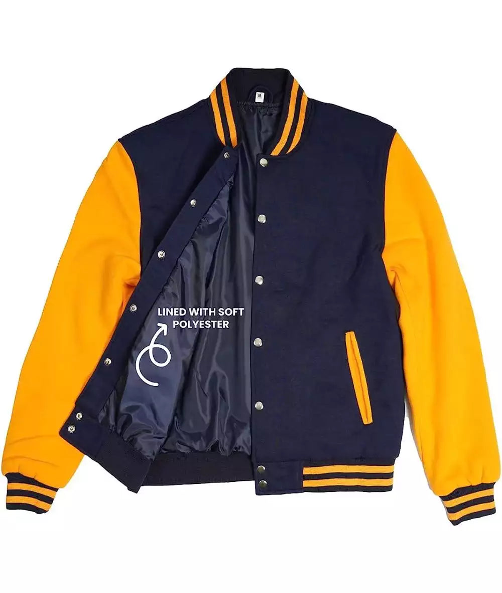 Men’s Blue and Yellow Varsity Jacket – Baseball Style
