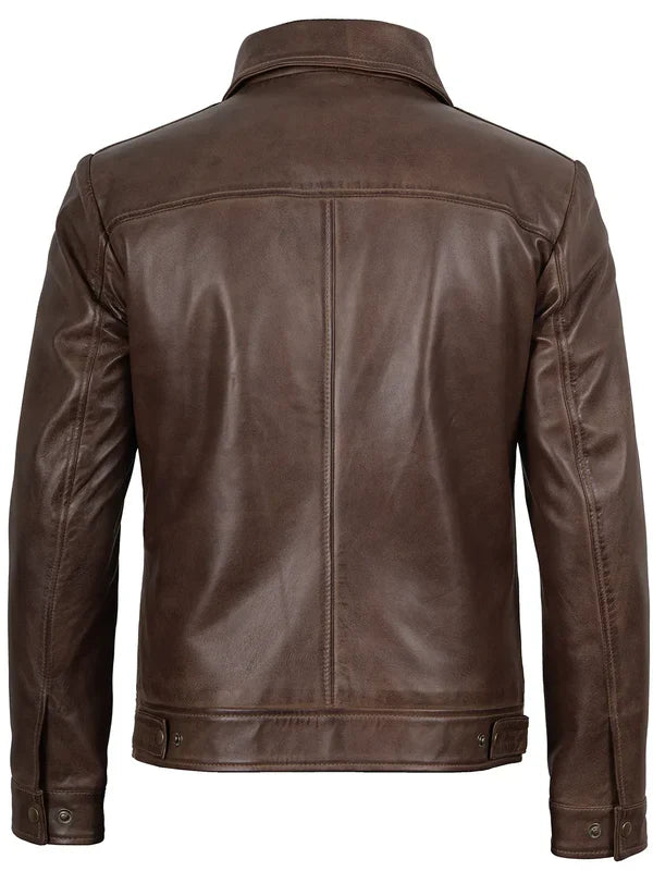 Mens Chocolate Brown Harrington Leather Jacket