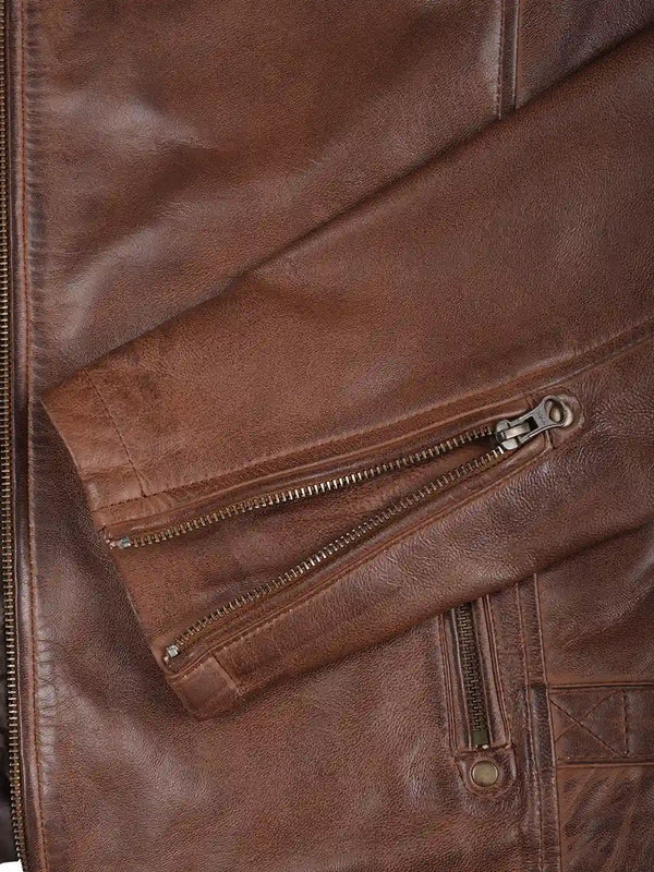 Mens Cognac Brown Cafe Racer Leather Jacket