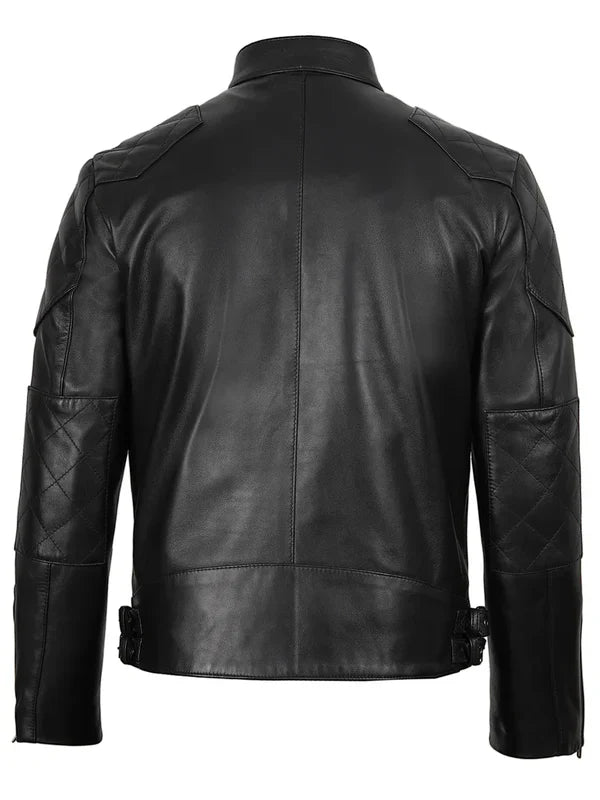 Men's Black Cafe Racer premium  Leather Biker Jacket