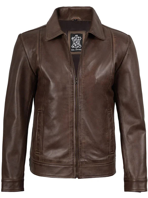 Mens Chocolate Brown Harrington Leather Jacket