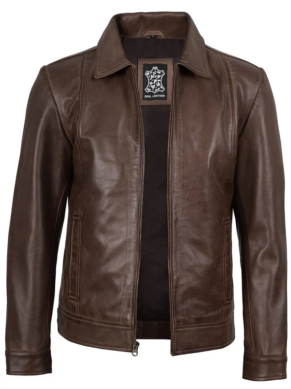 Mens Chocolate Brown Harrington Leather Jacket