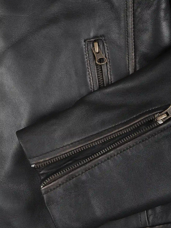 Men’s Dark Brown Rub Off Cafe Racer Genuine Leather Jacket