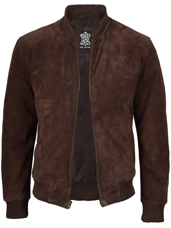 Adamsville Mens Dark Brown Suede Bomber Jacket