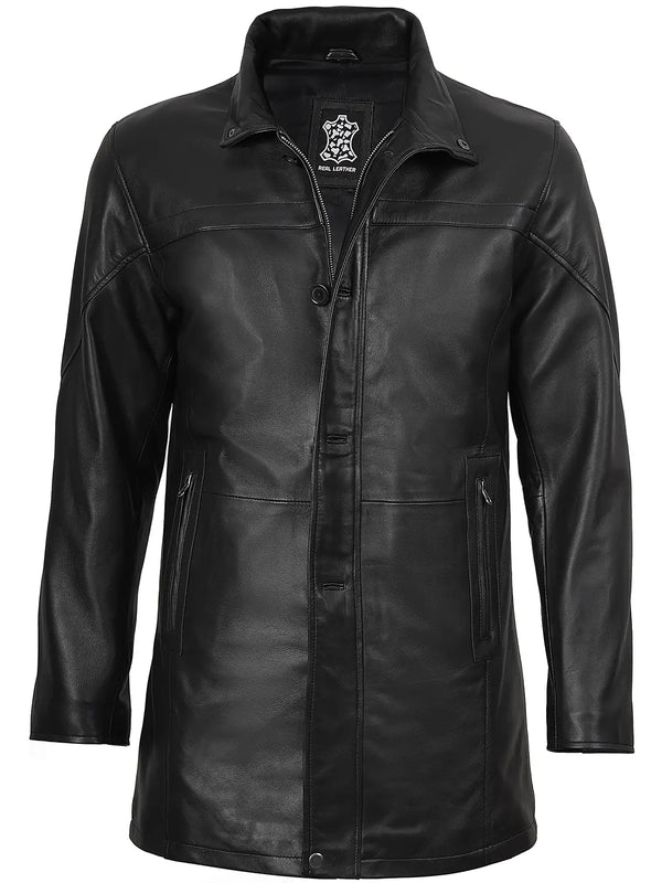 Bristol Men's Black Premium Leather Car Coat