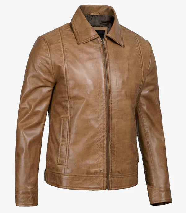 Men’s Yellow Wax Vintage Premium Waxed Leather Jacket