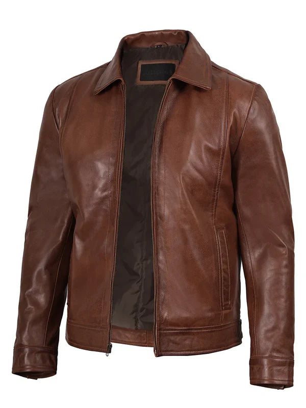 Reeves Men's Brown Harrington Leather Jacket