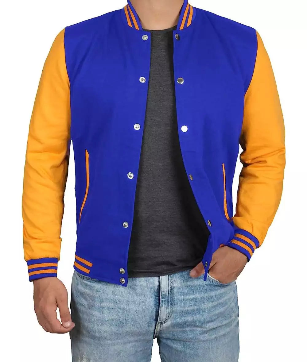 Men’s Royal Blue Baseball Jacket – Yellow Sleeve Varsity Bomber