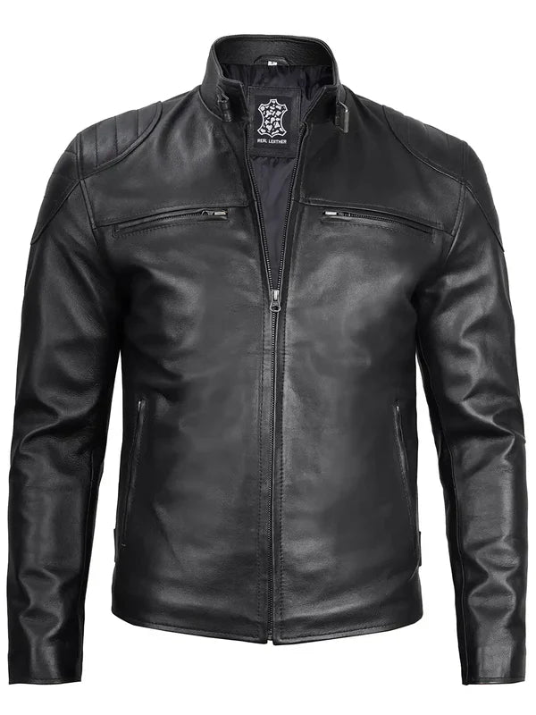 Vermont Men's Black Biker Style Leather Jacket