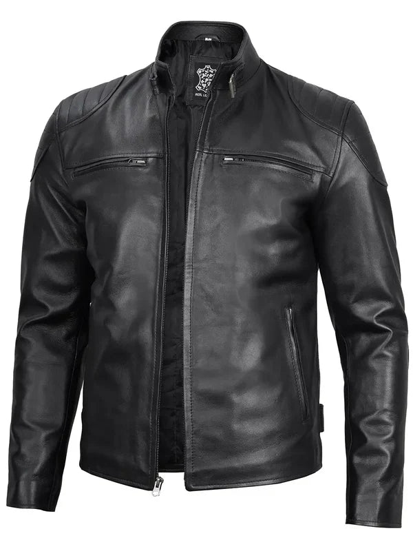 Vermont Men's Black Biker Style Leather Jacket