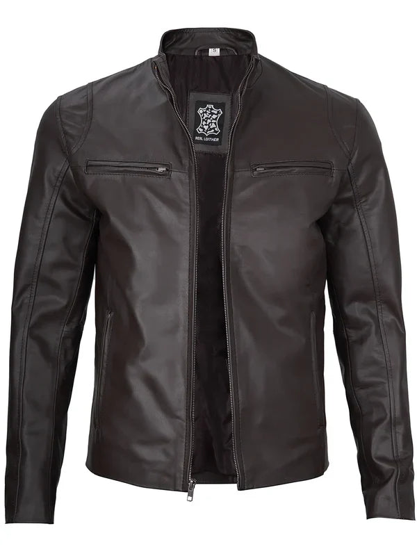 Men's Rich Dark Brown Cafe Racer Real Leather Jacket
