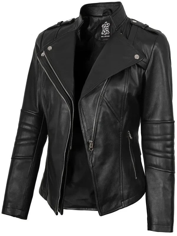 Monica Women's Black Asymmetrical Leather Jacket