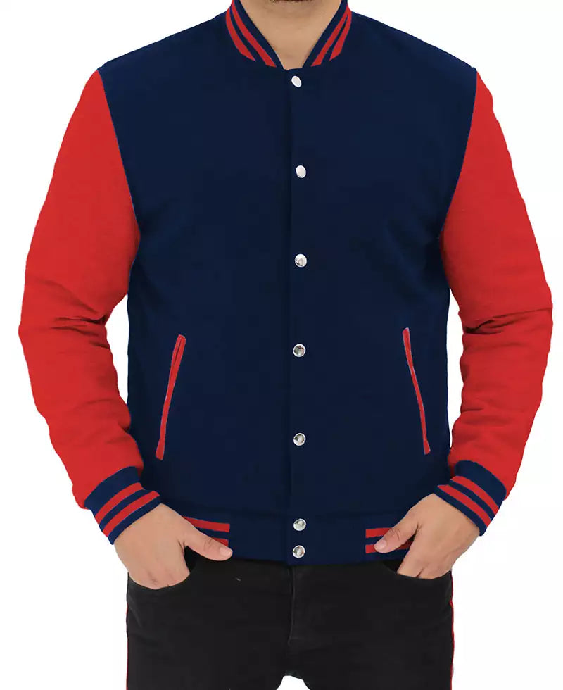 Men’s Red and Navy Blue Varsity Jacket – Baseball Style Bomber