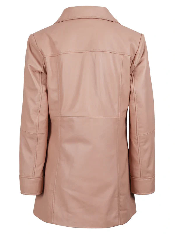 Kandis Women’s Premium Pink Real Leather Car Coat