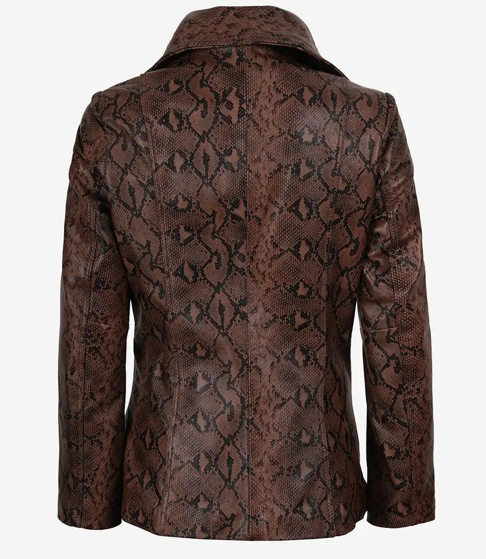 Kathryn Womens Snake Pattern  Cognac Leather Blazer