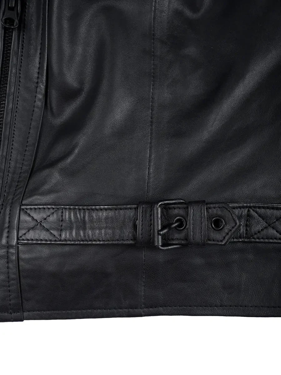 Mens Matte Black Biker Style Real Leather Jacket