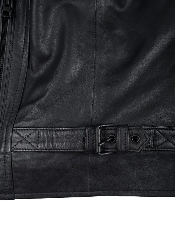 Mens Matte Black Biker Style Real Leather Jacket