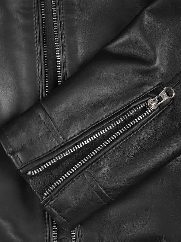 Women's Black Cafe Racer Style Leather Jacket