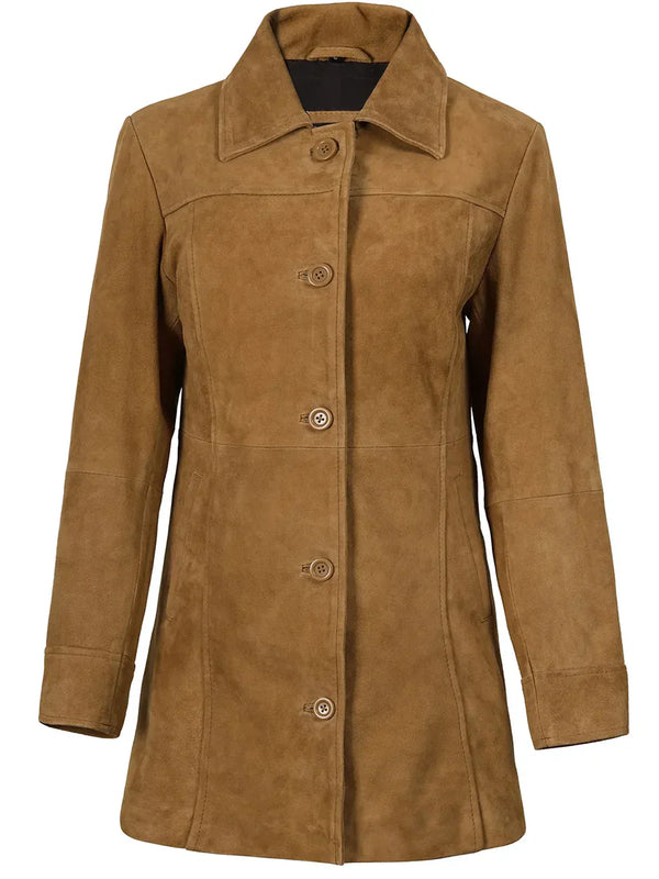 Kandis Women’s Premium Brown Suede Leather Car Coat