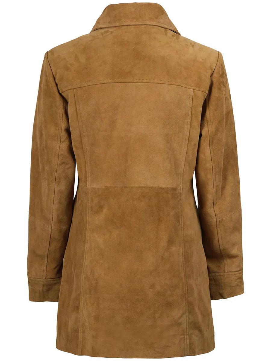 Kandis Women’s Premium Brown Suede Leather Car Coat