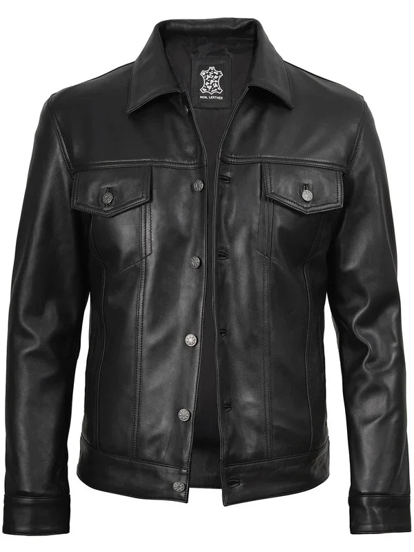 Fernando Men’s Black Leather Trucker Genuine Leather Jacket