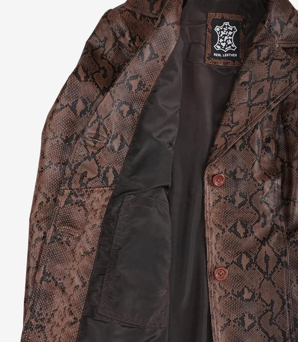 Kathryn Womens Snake Pattern  Cognac Leather Blazer