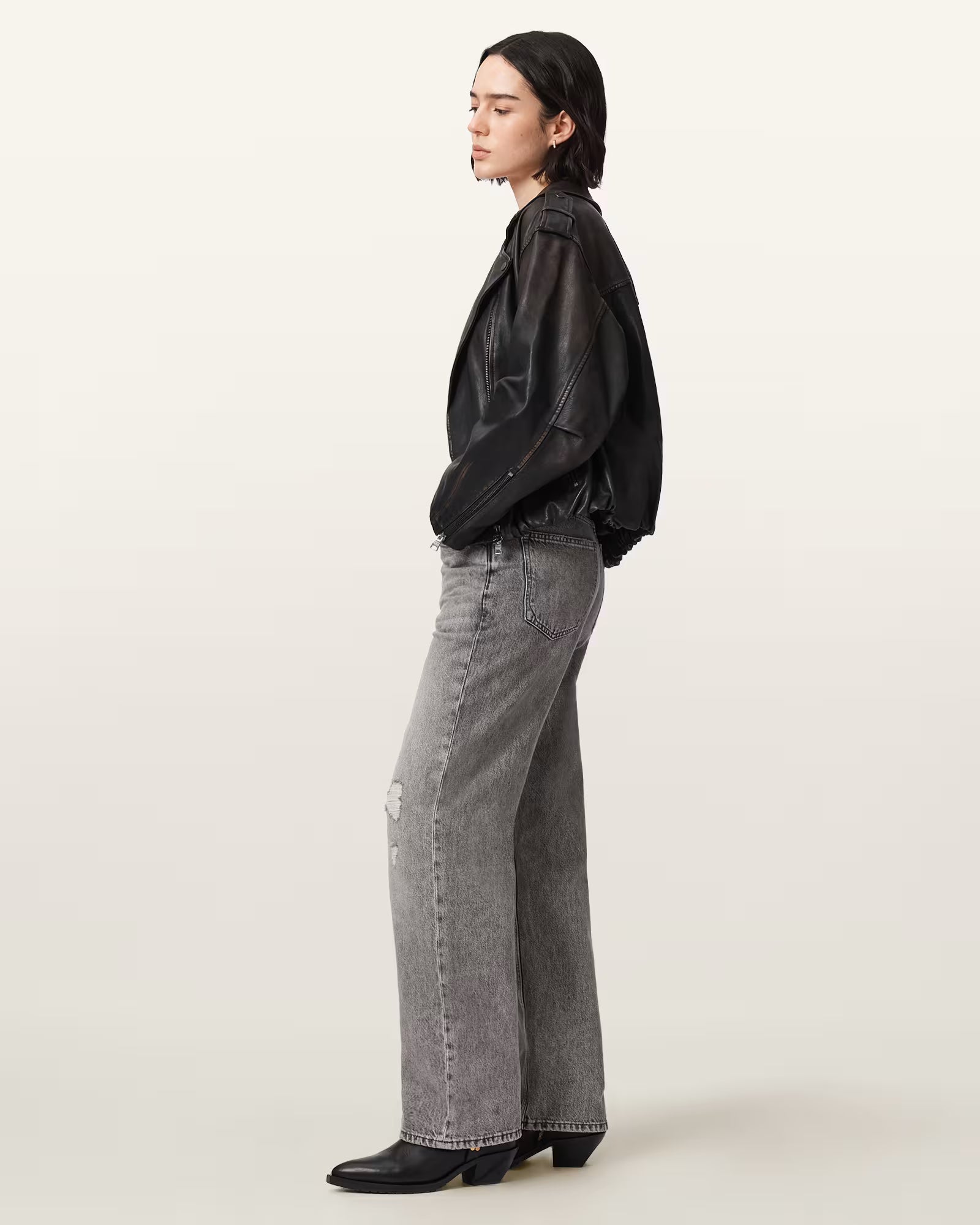 Samina Relaxed Fit Leather Biker Jacket