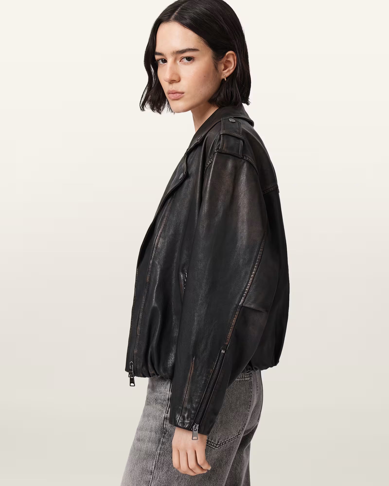 Samina Relaxed Fit Leather Biker Jacket