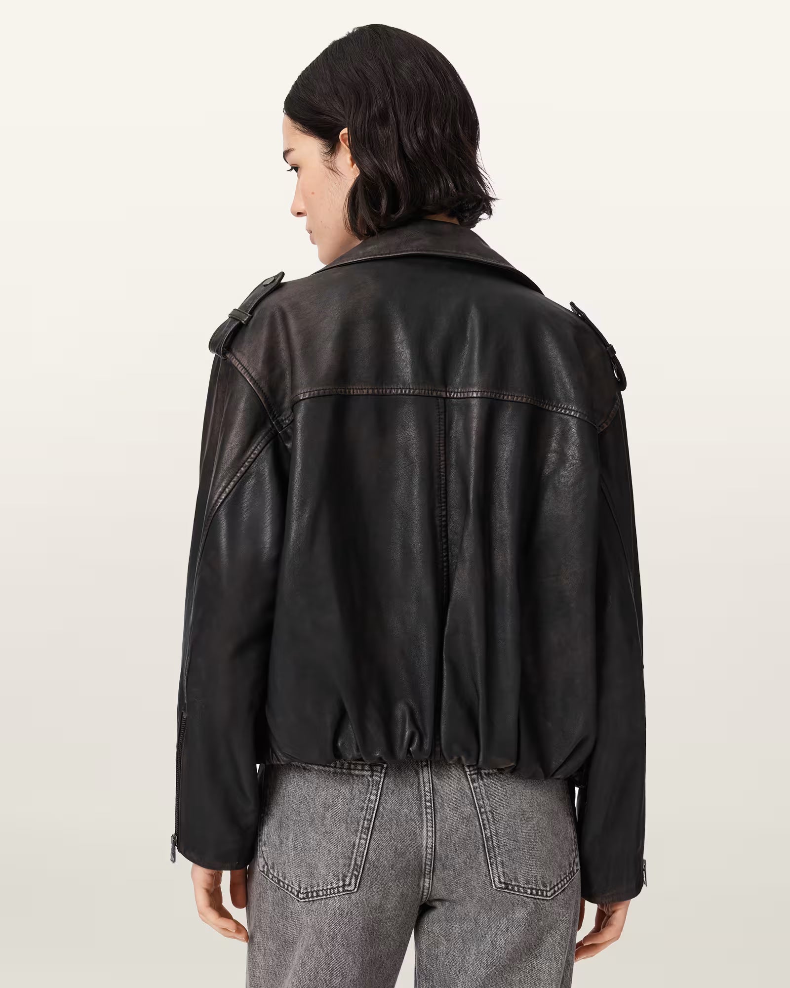 Samina Relaxed Fit Leather Biker Jacket