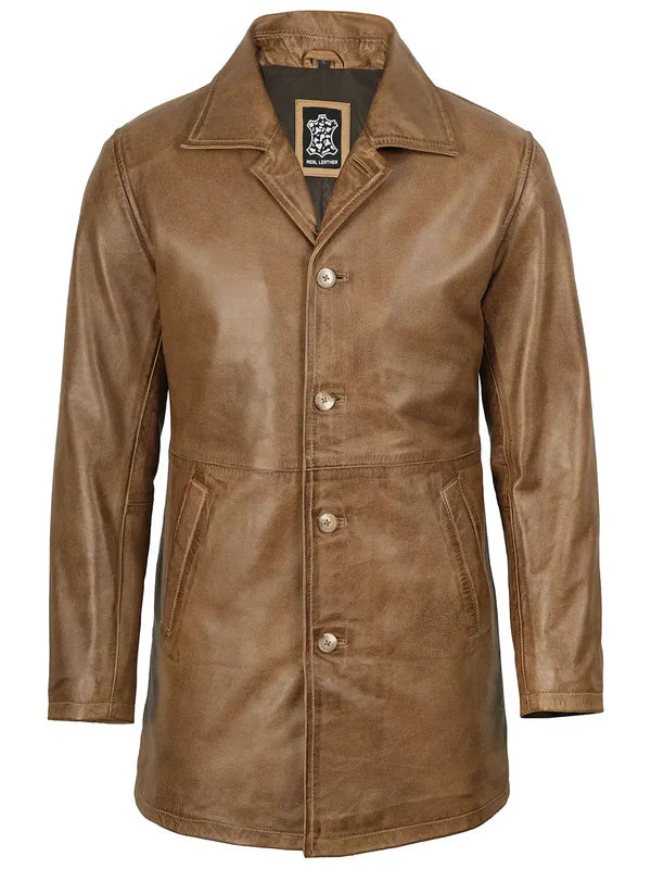 Winchester Men's Camel Brown  Leather Car Coat