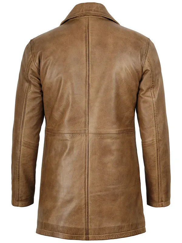 Winchester Men's Camel Brown  Leather Car Coat