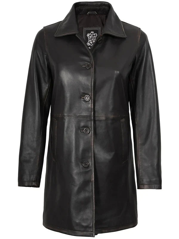 Winchester Women's Distressed Dark Brown Leather Coat